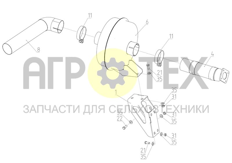 Чертеж Установка глушителя (S300.05.00.800А)